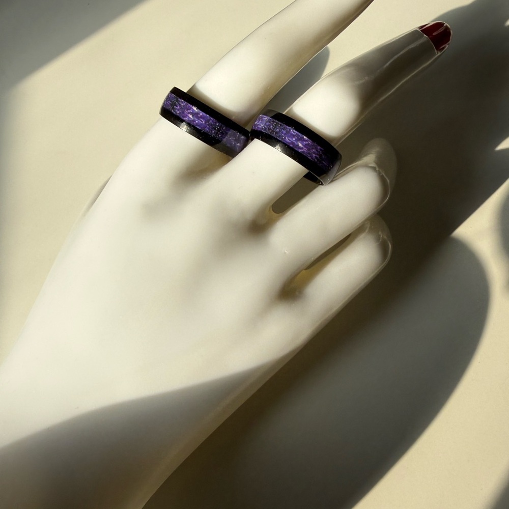 Stainless Steel Rings with Amethyst Style Inlay - Picture 5 of 6